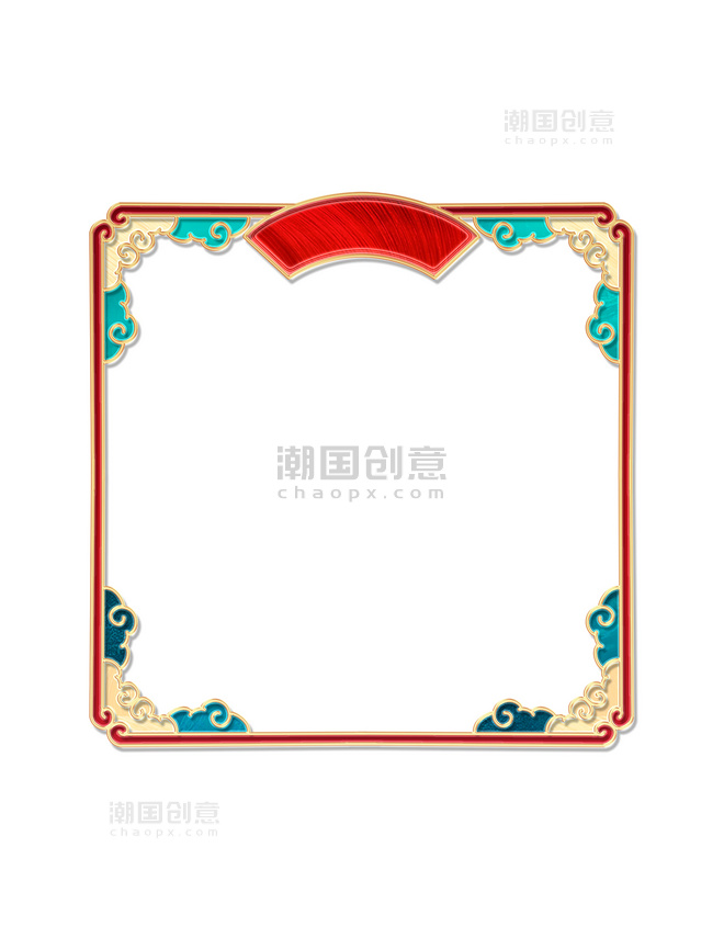 红色中国风新年春节元宵节立体金边浮雕祥云边框