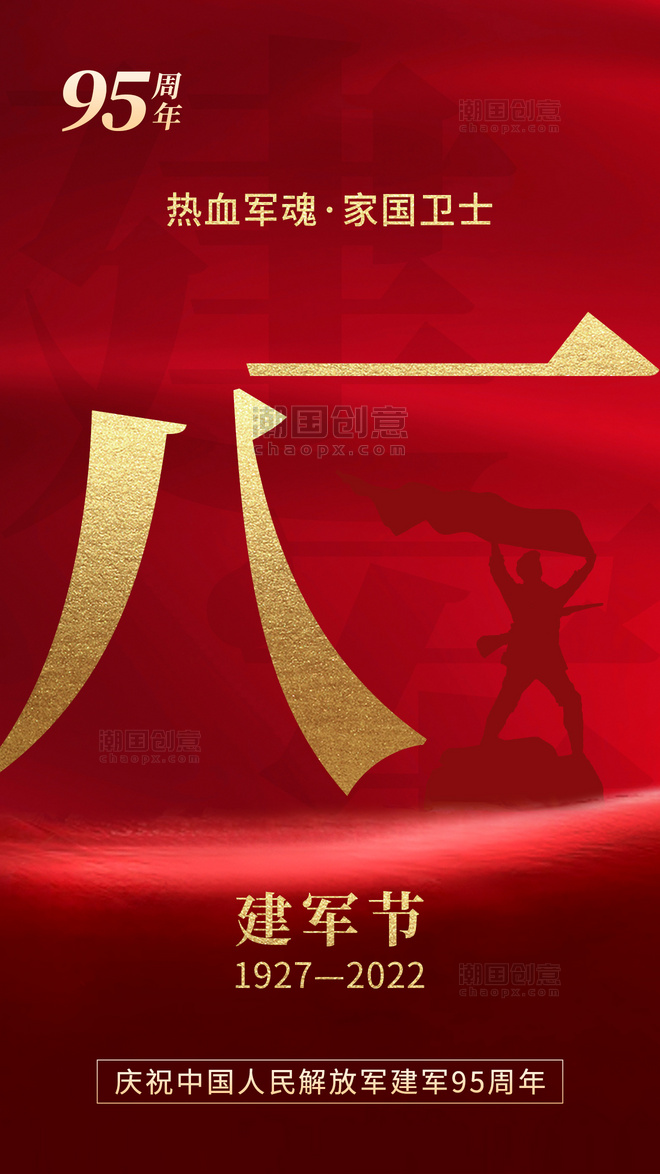 八一建军节周年纪念app闪屏开屏军人剪影红色大气海报