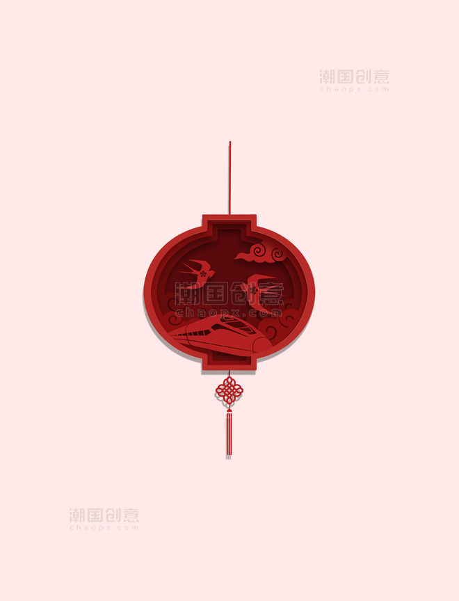 春节新春新年浮雕红色剪纸回家灯笼