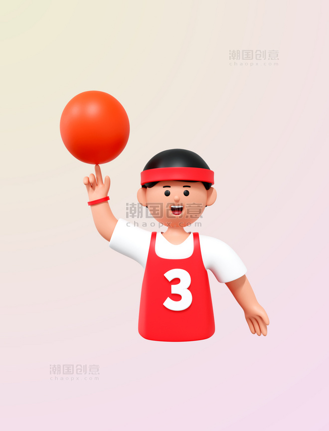 3DC4D立体打篮球男孩手指顶篮球时尚男孩元素