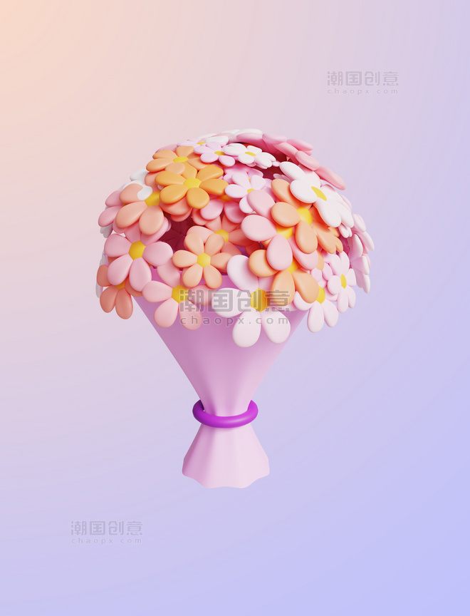 创意浪漫粉色花束小花花3DC4D立体花束手捧花元素