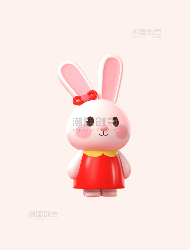 手绘卡通3DC4D立体新年春节兔年小兔子春节新年兔年