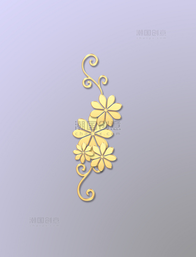 金色简约创意美丽小花花新年新春浮雕金色剪纸花朵元素