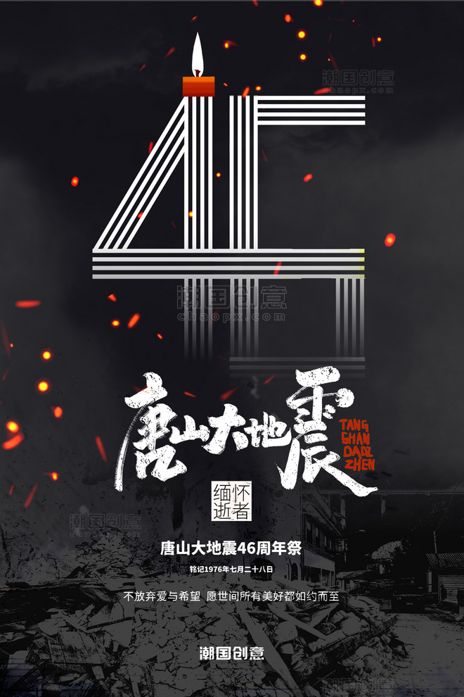 唐山大地震46周年祭地质灾害深色系简约海报