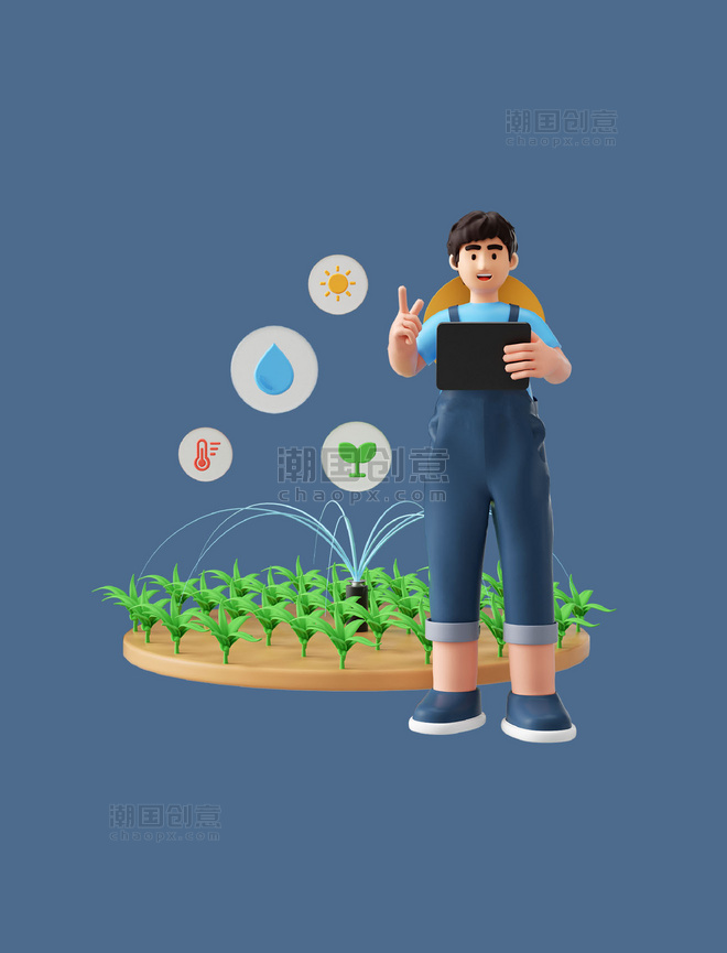 3d立体C4D农业人物现代农业灌溉