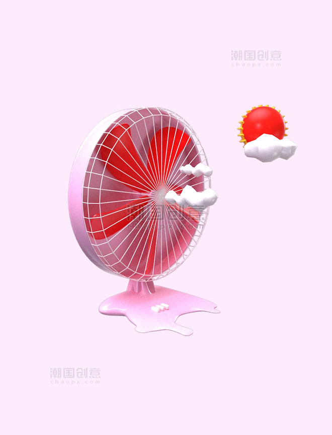 粉色卡通电风扇高温融化c4d元素