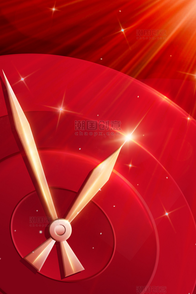 新年钟表光效红色简约大气海报背景