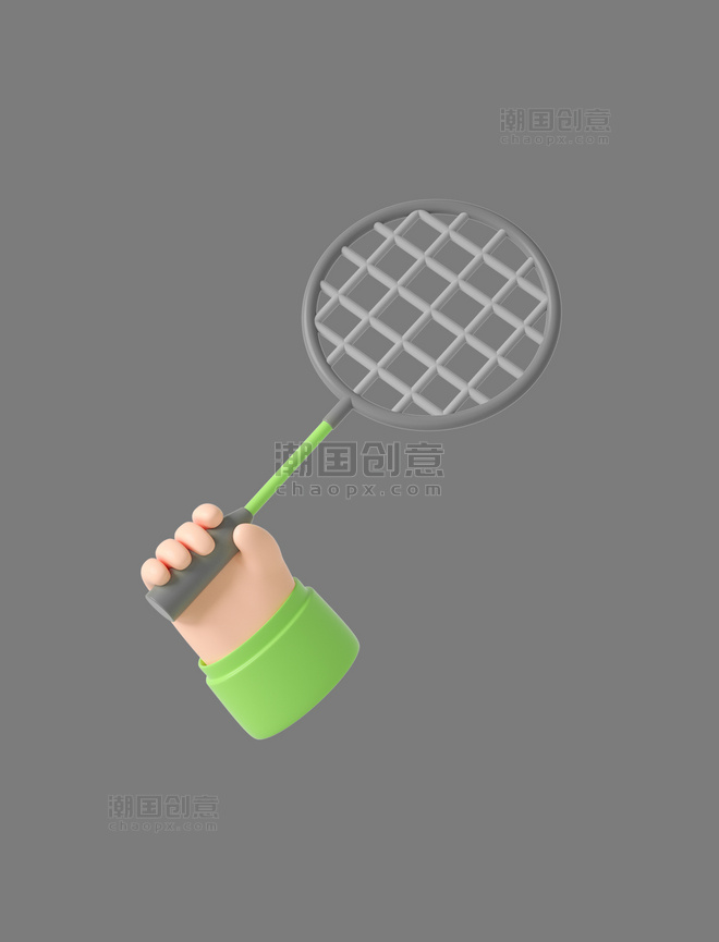 绿色C4D立体卡通运动健身打羽毛球手势手