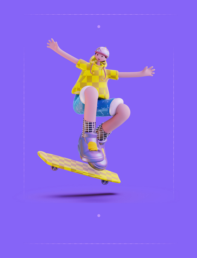 3D立体长腿潮流运动滑板男人