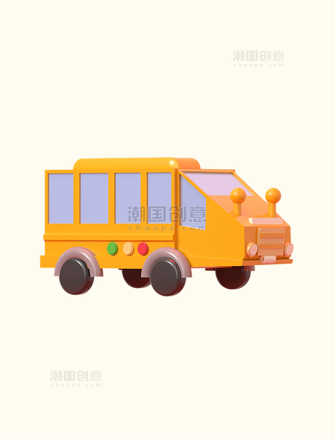 卡通3DC4D立体开学季校车交通工具