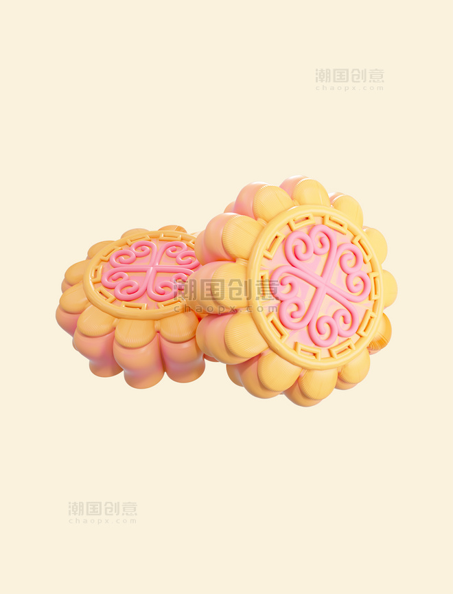 3d立体写实风彩色月饼中秋中秋节美食素材月饼模型