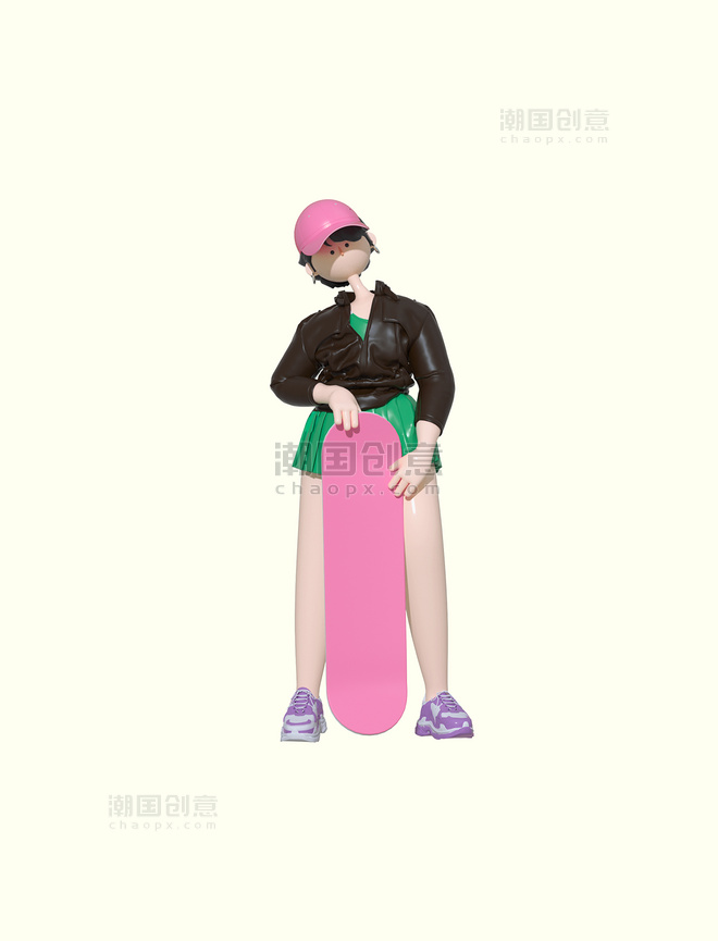 c4d立体女生节运动女生玩滑板
