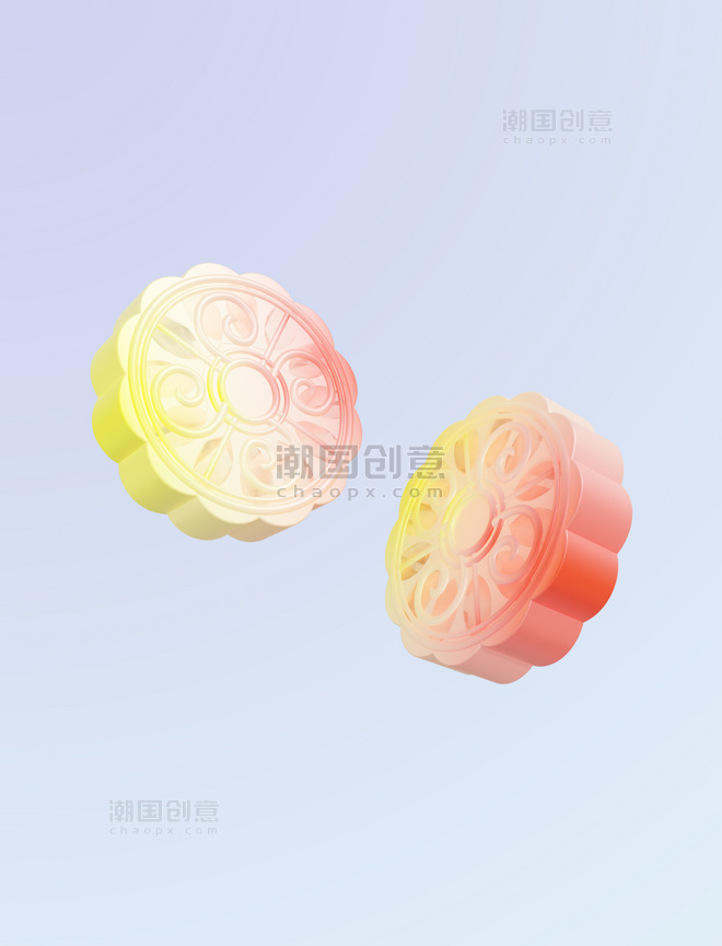 粉色撞色创意浪漫3DC4D立体中秋节酸性渐变月饼元素