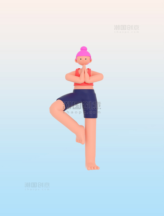 3D立体练瑜伽健身锻炼人物