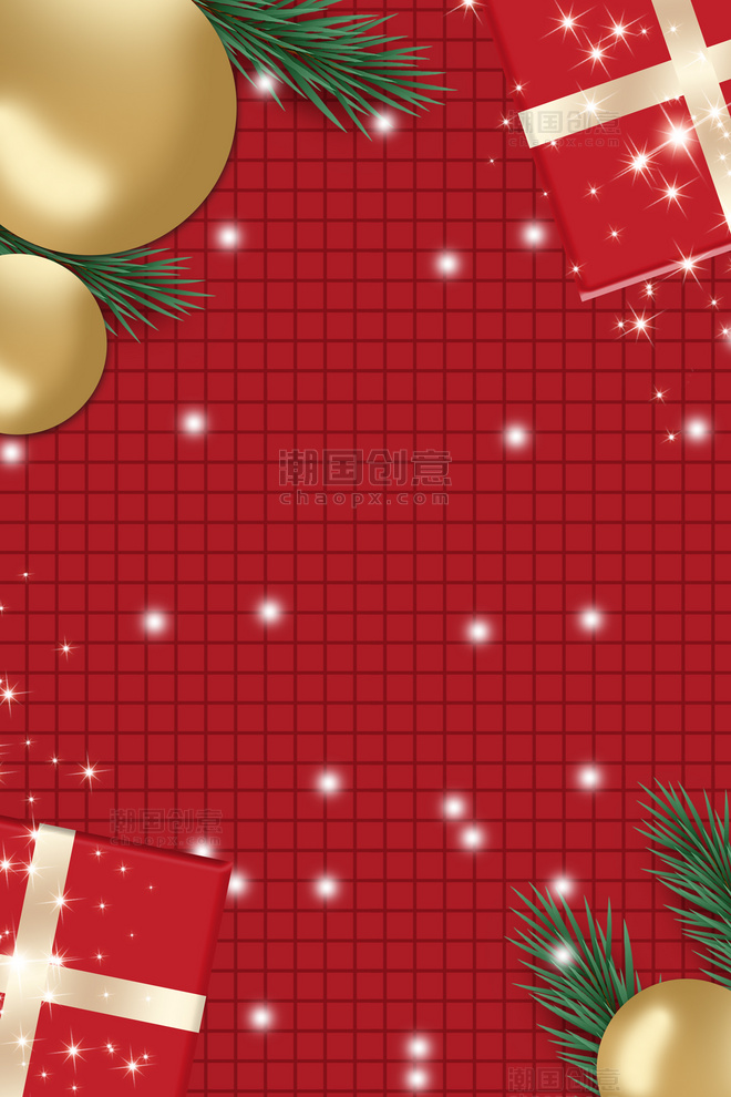 圣诞节圣诞装扮礼盒红色背景