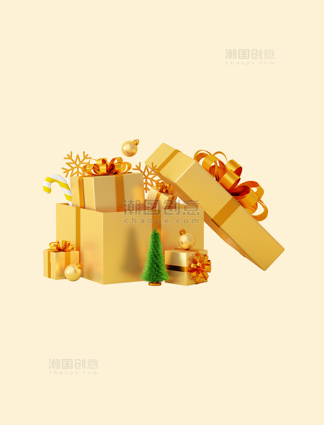 C4D立体圣诞圣诞节圣诞树礼品礼盒