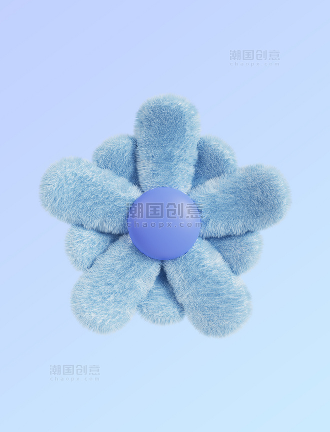 3DC4D立体毛绒蓝色花朵花卉