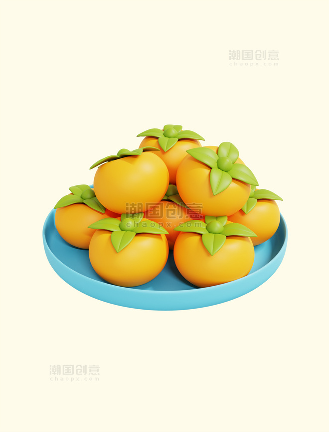 3D立体秋季霜降柿子橘色果实元素
