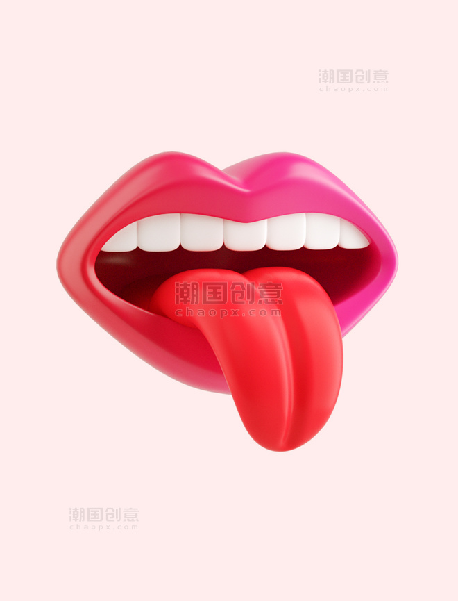 3D立体C4D摇滚嘴巴红唇舌头