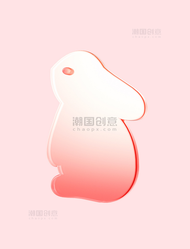 3D春节新春新年兔年玻璃风兔子