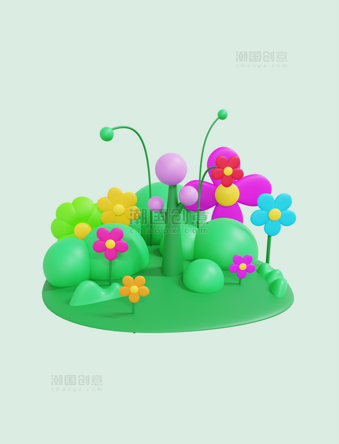 3D立体公园花草树木景观