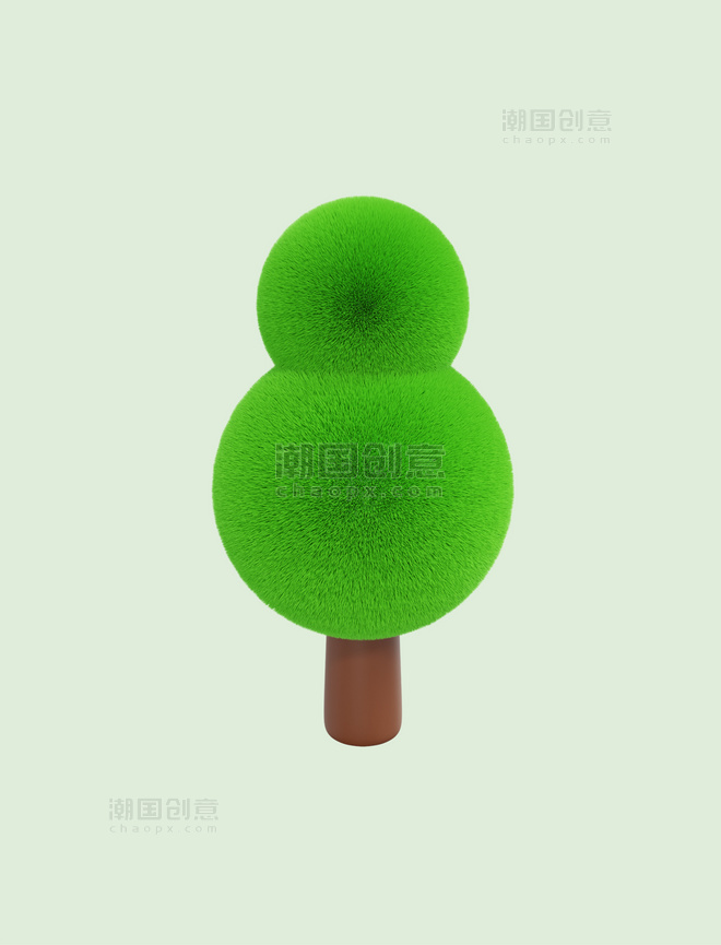 3D立体绿色毛绒树木