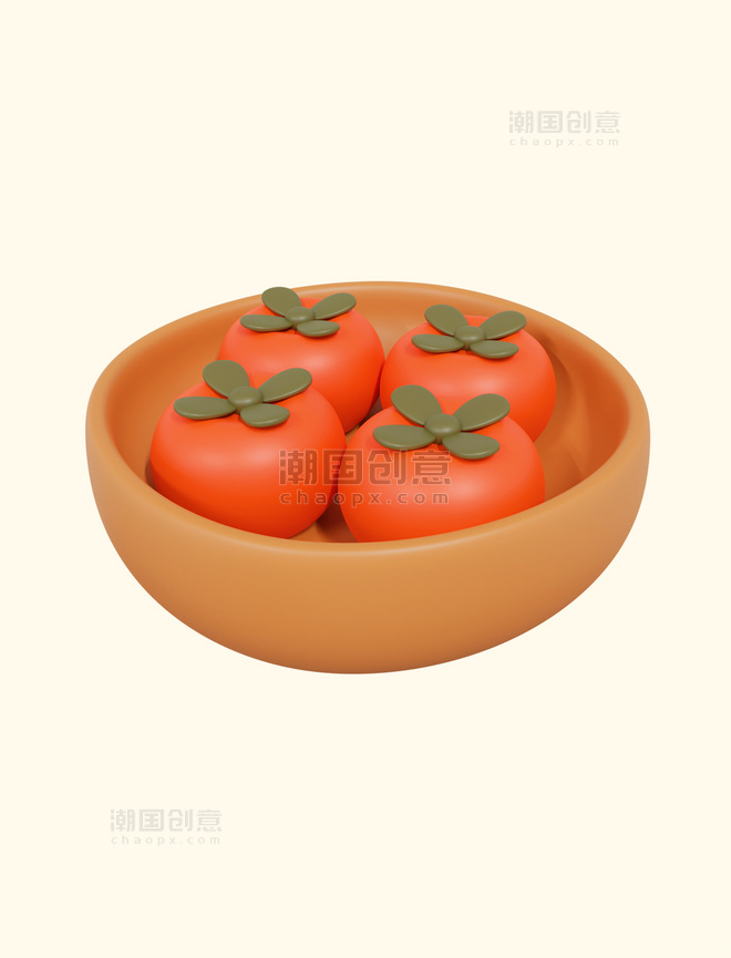 手绘3DC4D立体新鲜柿子