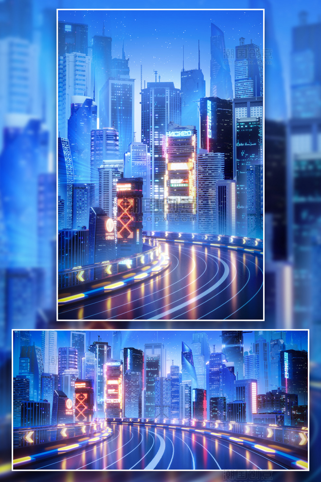 c4d立体科技酷炫城市建筑背景