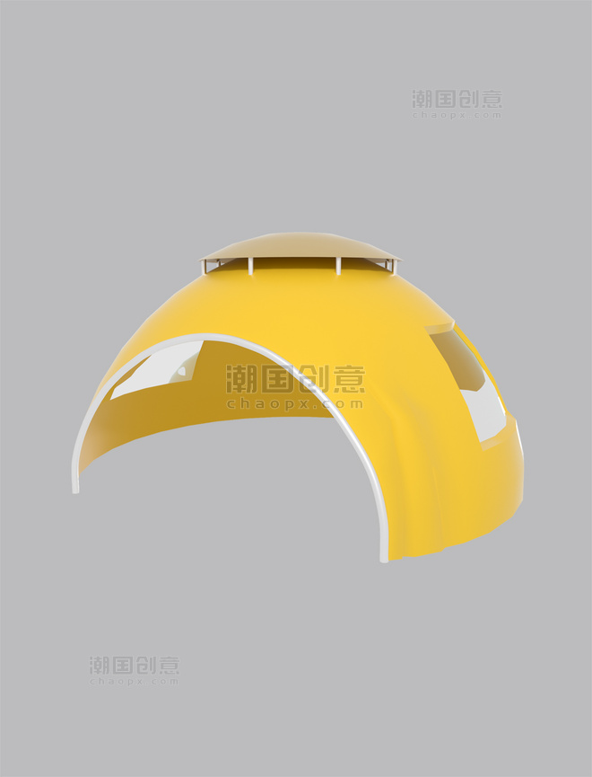 金黄色3D C4D立体半球形露营户外帐篷