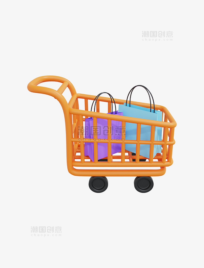 电商促销3DC4D立体超市购物购物车