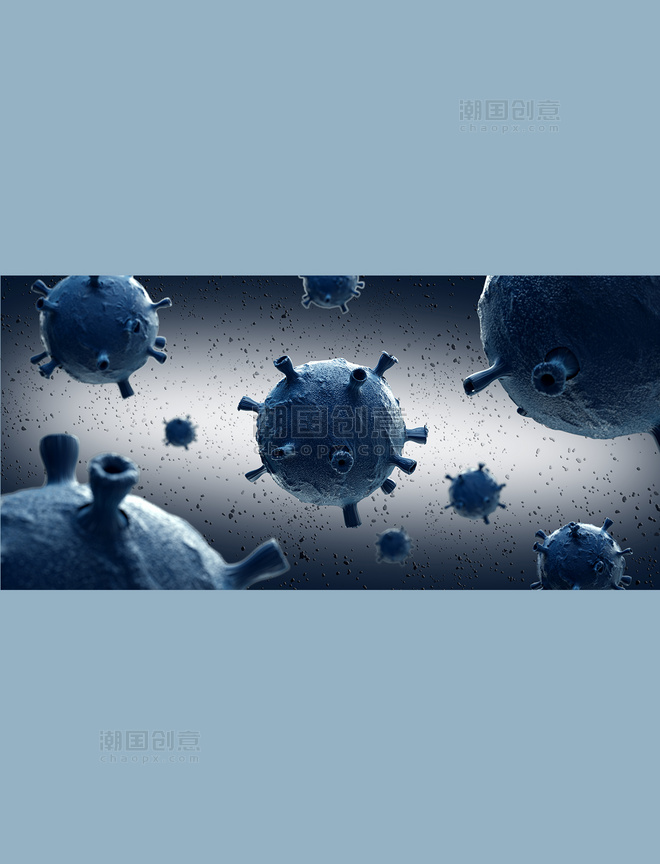 灰色抗击疫情病毒生物冷色3D写实C4D背景