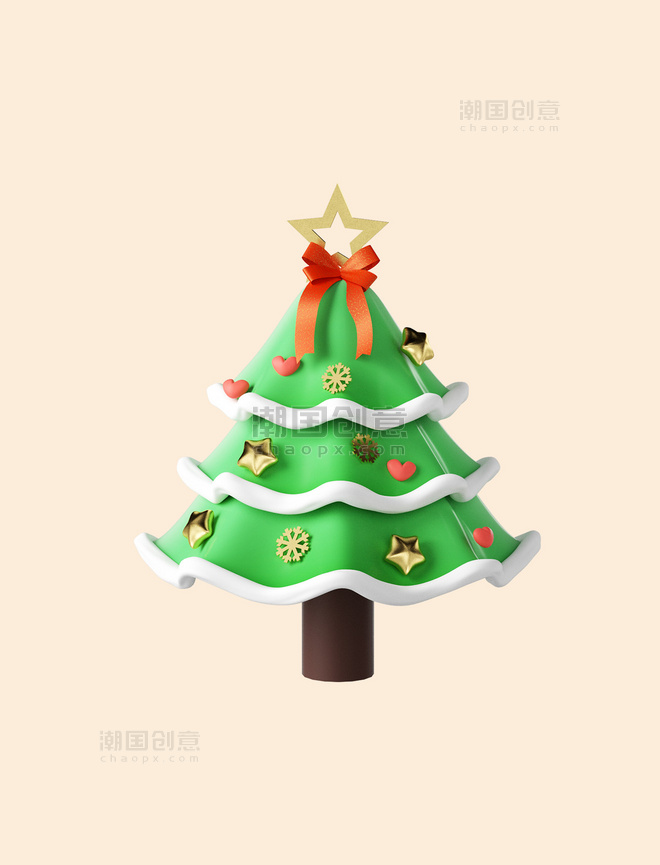 圣诞圣诞节3D立体卡通圣诞树模型C4D