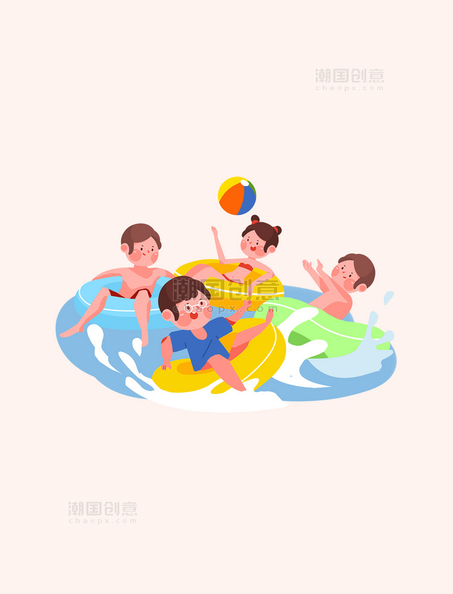 夏季水上乐园娱乐游泳卡通元素