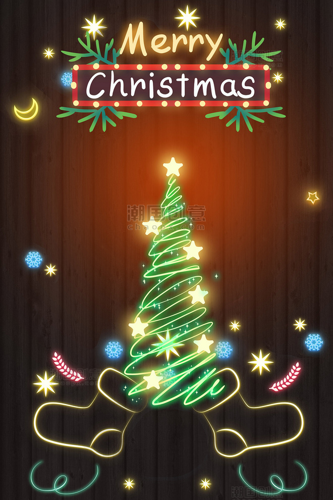 霓虹灯圣诞树圣诞圣诞节背景