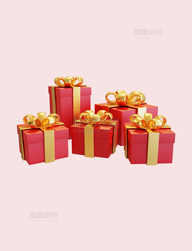 节日礼物3DC4D立体红色礼物盒