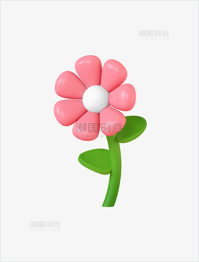 卡通粉色3D立体卡通植物花