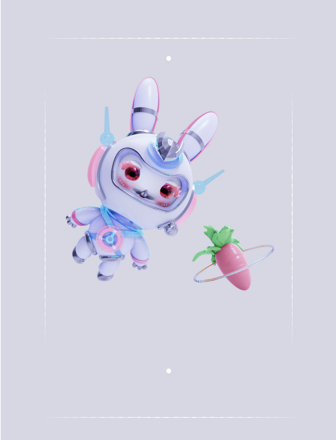 C4D立体卡通宇航员3D小白兔小兔子