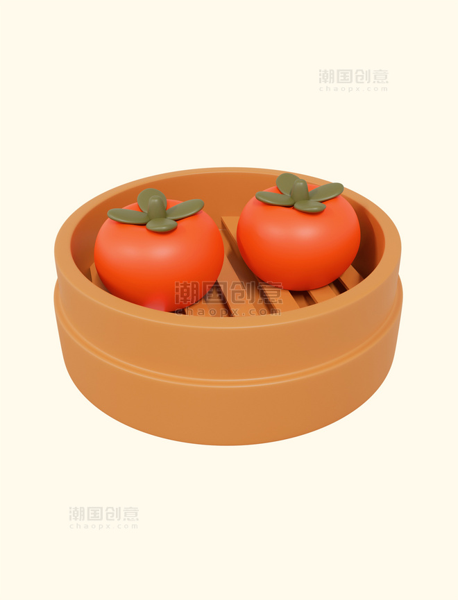 手绘3DC4D立体脆甜柿子