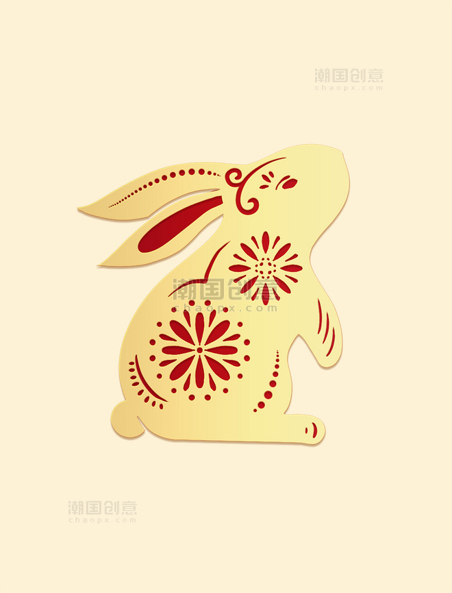 兔年新年新春剪纸风兔子