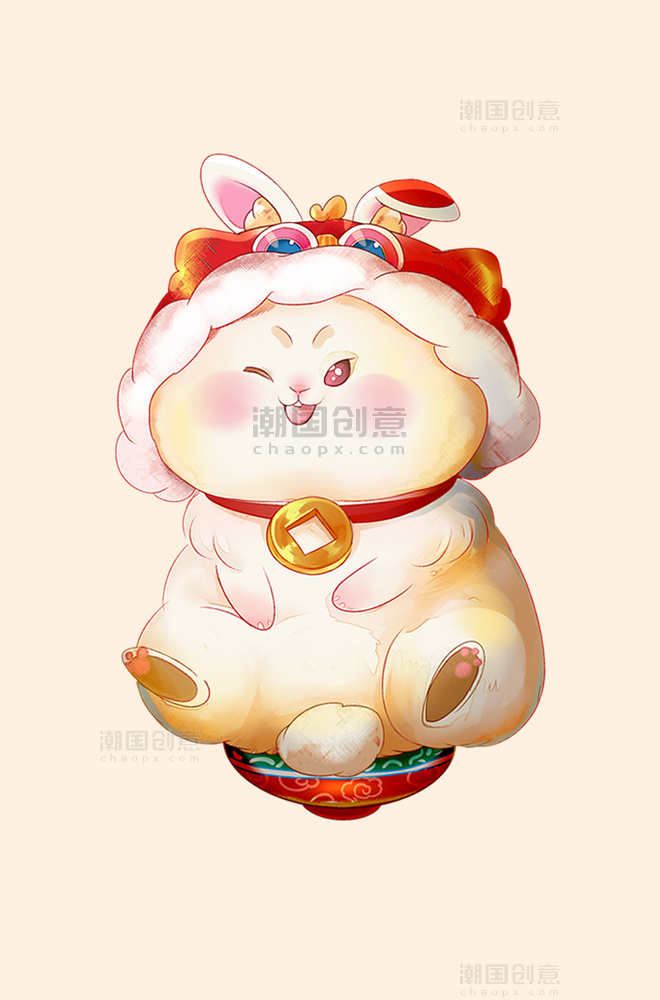国潮兔年新年新春春节卡通可爱兔子胖胖兔