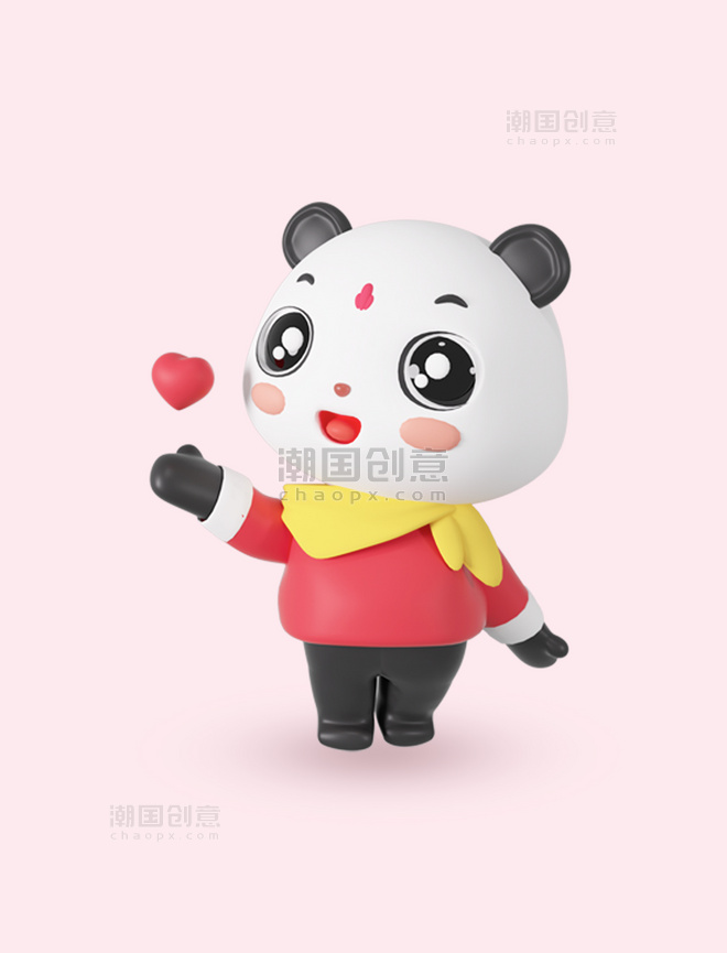 3d立体国庆国庆节卡通熊猫比心庆国庆