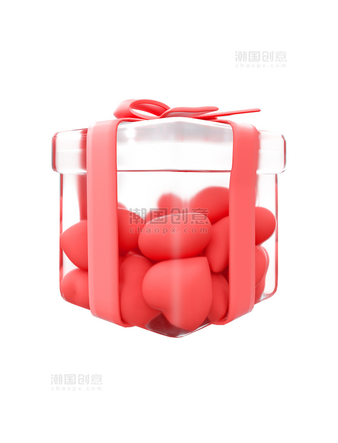 c4d情人节红色礼物透明礼物盒