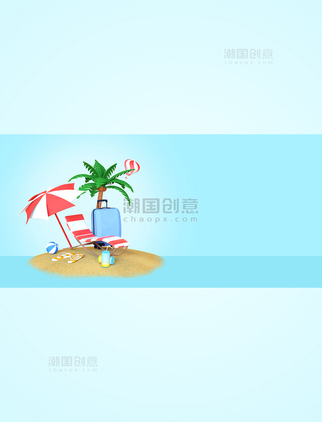 蓝色夏季清爽3d沙滩C4D背景