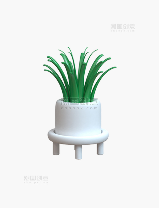 3D植物盆栽草叶子