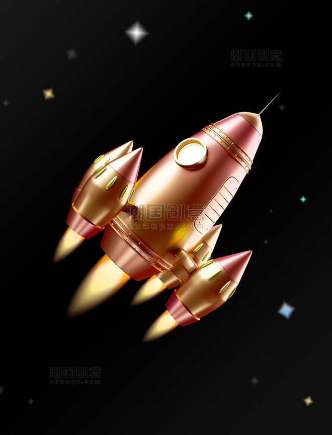3D镭射金属火箭飞船喷射C4D