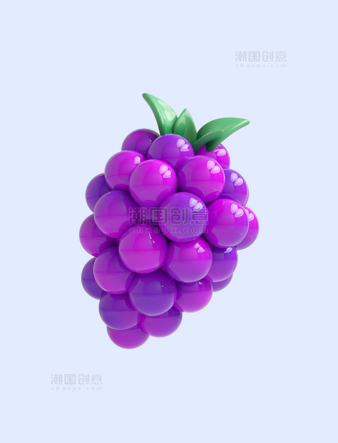 3D立体紫色C4D水果葡萄夏天
