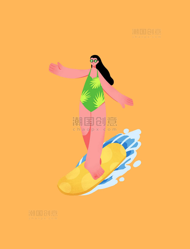 夏季夸张运动人物冲浪水上运动