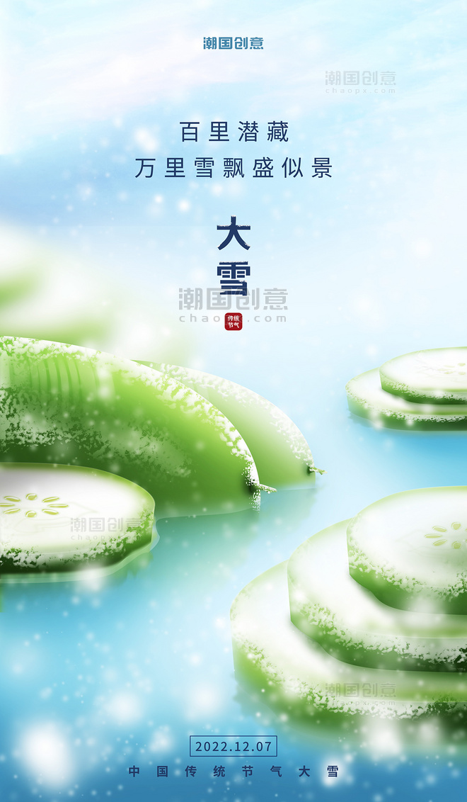 大雪节气蔬菜冬瓜食物创意插画海报