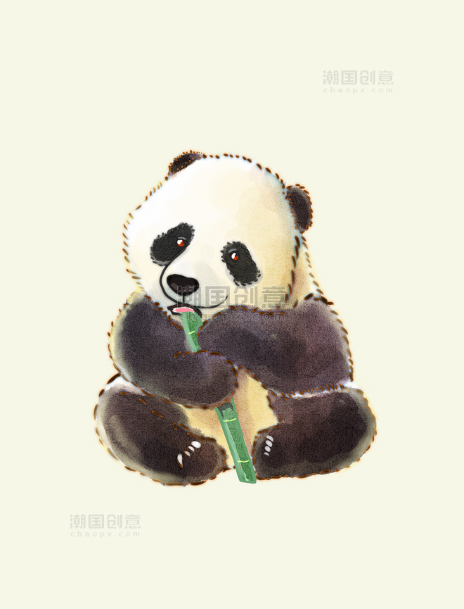 水彩卡通熊猫水墨国宝