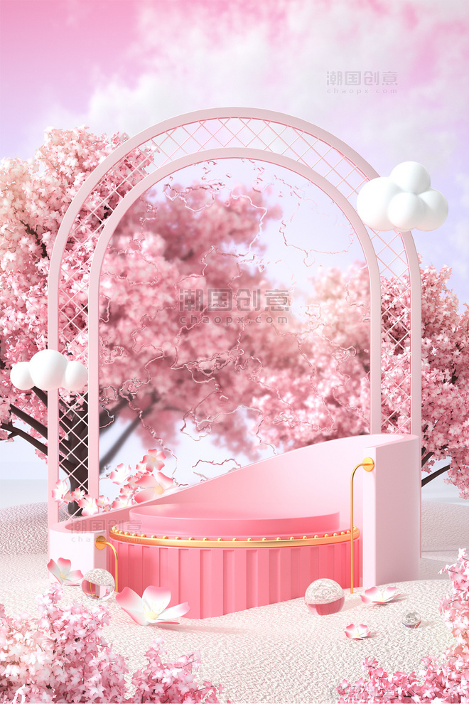 春天春季粉色樱花3D立体C4D展台